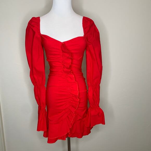 Pretty Little Things Ruched Front Bodycon Dress Sz 2 Red - Picture 10 of 13